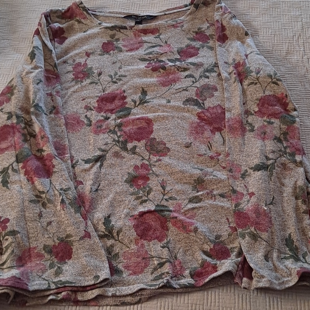 Long Tall Sally Gray Pink Floral Long Sleeve Top